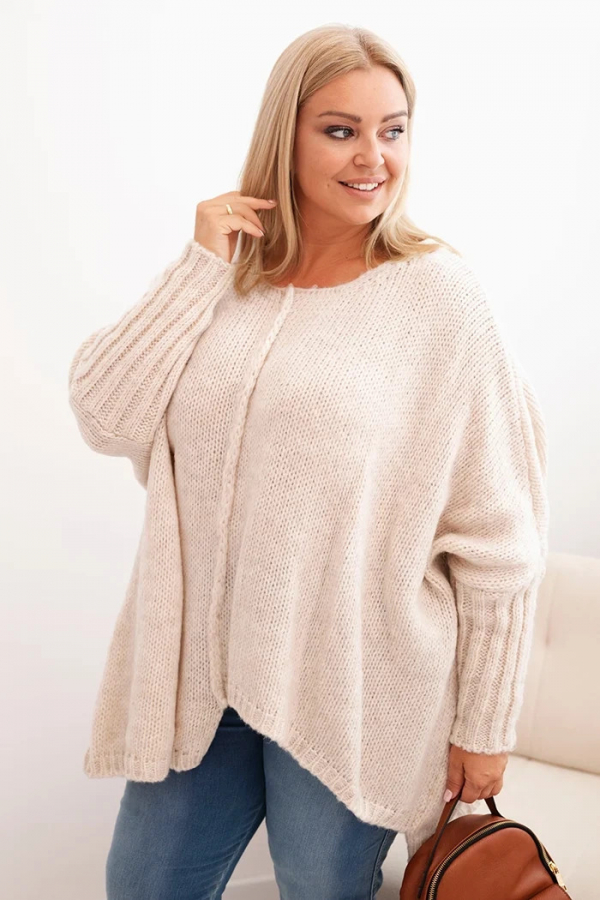 Dámsky sveter plus size z akrylom s voľným strihom a rukávom 3/4 Denny