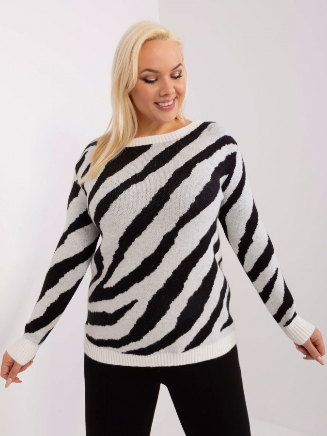 Dámsky sveter pruhovaný plus size s okrúhlym  výstrihom Lorenza
