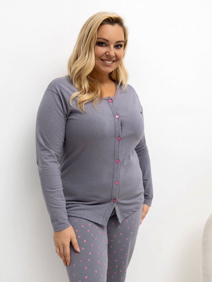 Dámske pyžamo na zapínanie na gombíky, plus size Gavatela 