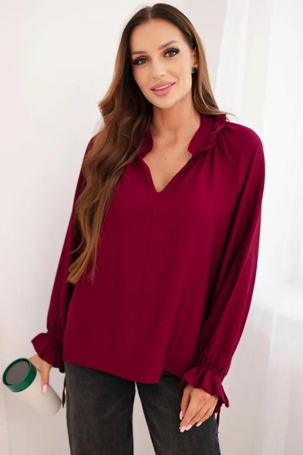 Viskózová blúzka s véčkovým výstrihom a viazaním na rukávoch Daliona