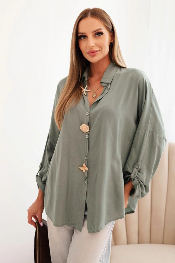 Viskózová košeľová blúzka s ozdobnými gombíkmi Chimena