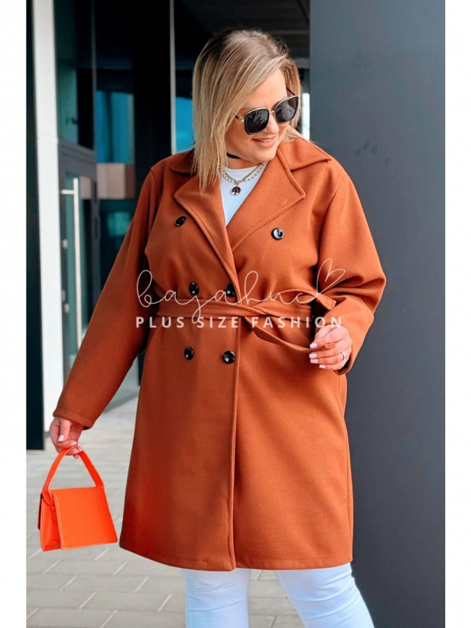 Elegantný prechodný dámsky kabát na gombíky s opaskom pre moletky Trania