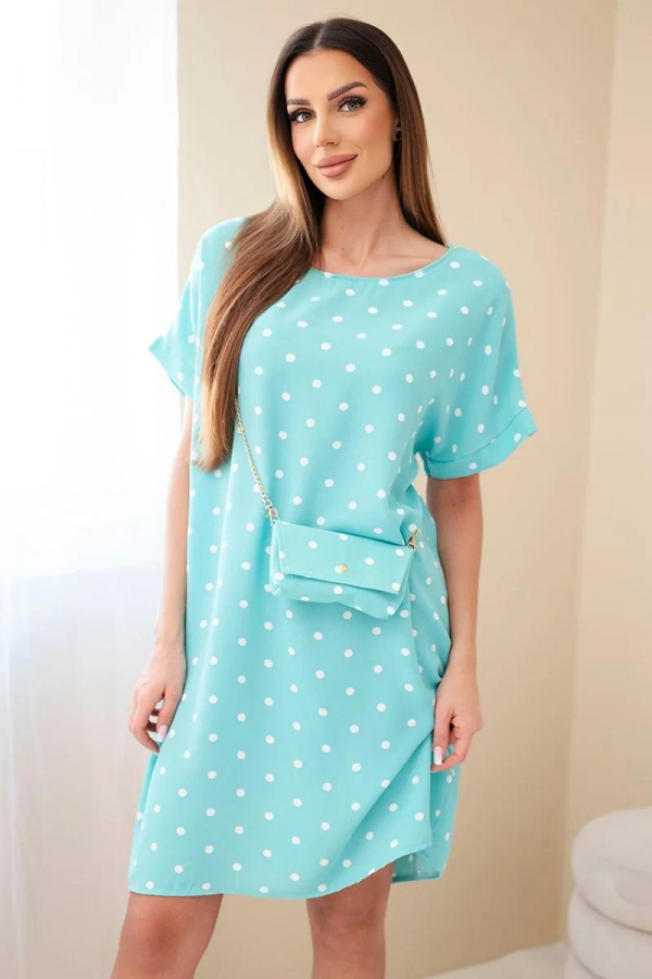 Elegantne bodkované šaty s krátkym rukávom a kabelkou model IT123 