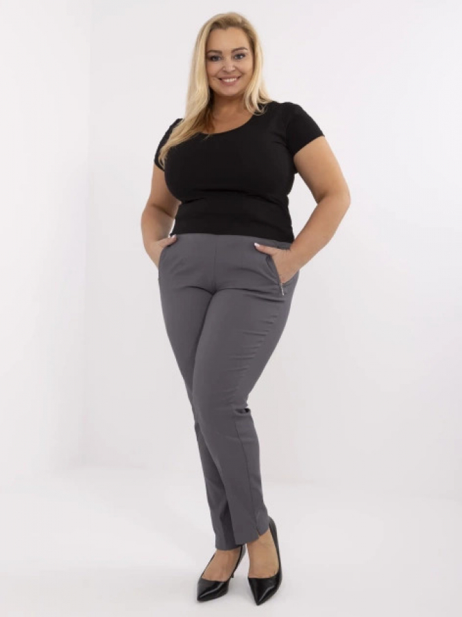 Grafitové elegantné nohavice plus size s vreckami Canavale