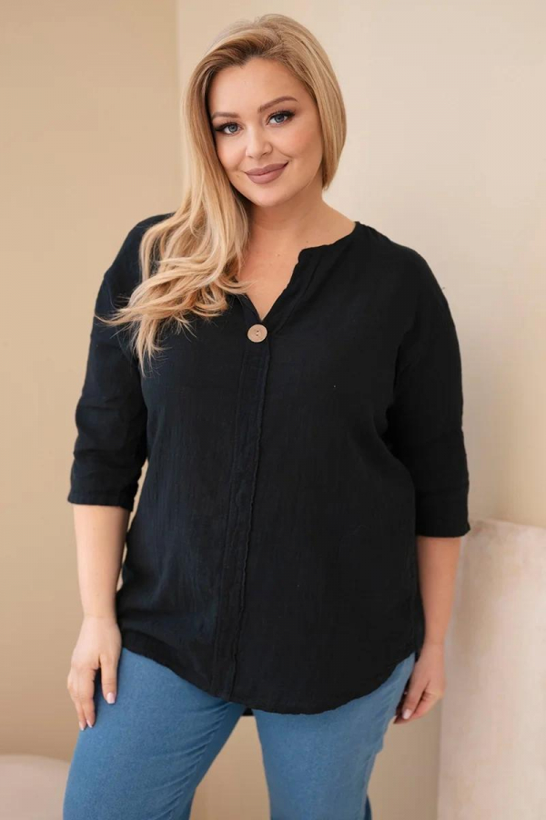 Bavlnená oversize blúzka s gombíkom vo výstrihu model 8075 