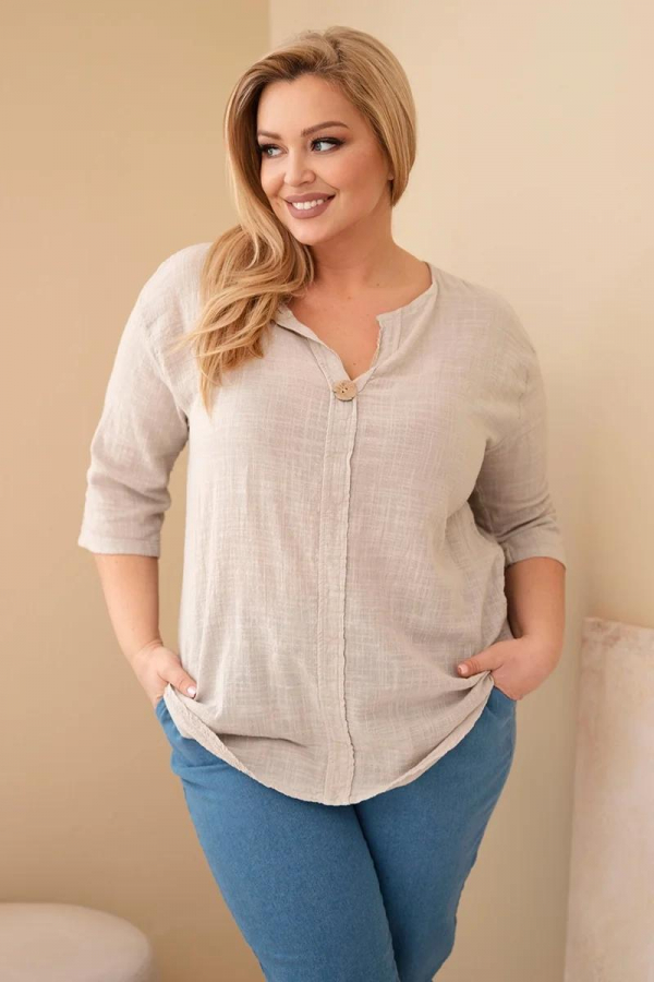 Bavlnená oversize blúzka s gombíkom vo výstrihu model 8075 