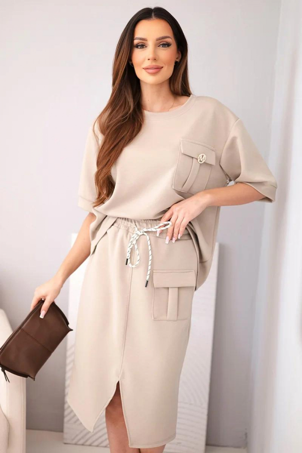 Elegantný komplet oversize mikiny a midi sukne model 272239 