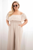 Dámsky overal plus size s volánom a krátkym rukávom 2608
