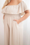Dámsky overal plus size s volánom a krátkym rukávom 2608