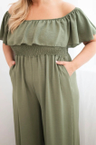 Dámsky overal plus size s volánom a krátkym rukávom 2608