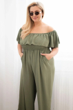 Dámsky overal plus size s volánom a krátkym rukávom 2608