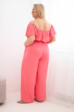 Dámsky overal plus size s volánom a krátkym rukávom 2608