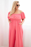 Dámsky overal plus size s volánom a krátkym rukávom 2608