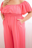 Dámsky overal plus size s volánom a krátkym rukávom 2608