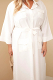 Dámske bavlnené plus size košeľové šaty s opaskom 8080