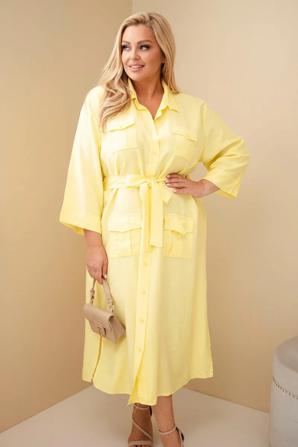 Dámske bavlnené plus size košeľové šaty s opaskom 8080