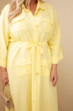 Dámske bavlnené plus size košeľové šaty s opaskom 8080