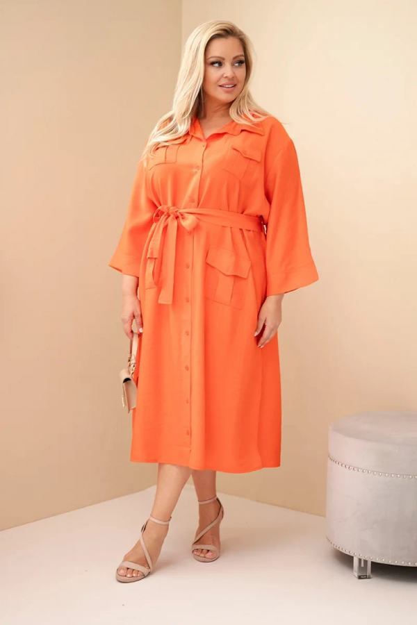Dámske bavlnené plus size košeľové šaty s opaskom 8080