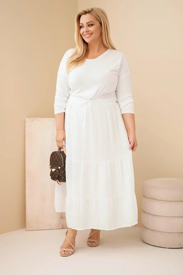 Bavlnená mušelínová oversize sukňa s volánom a gumkou v páse model 3372 