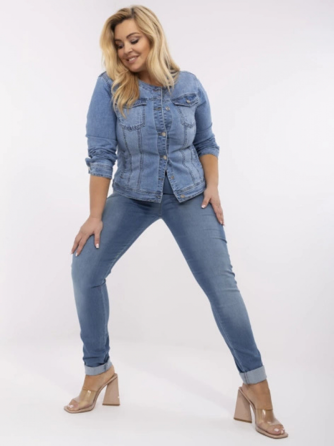Modrá džínsová bunda plus size slim strihu