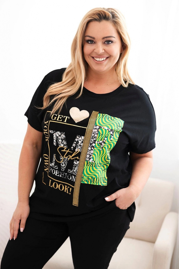 Bavlnená dámska blúzka Plus Size s potlačou a flitrami