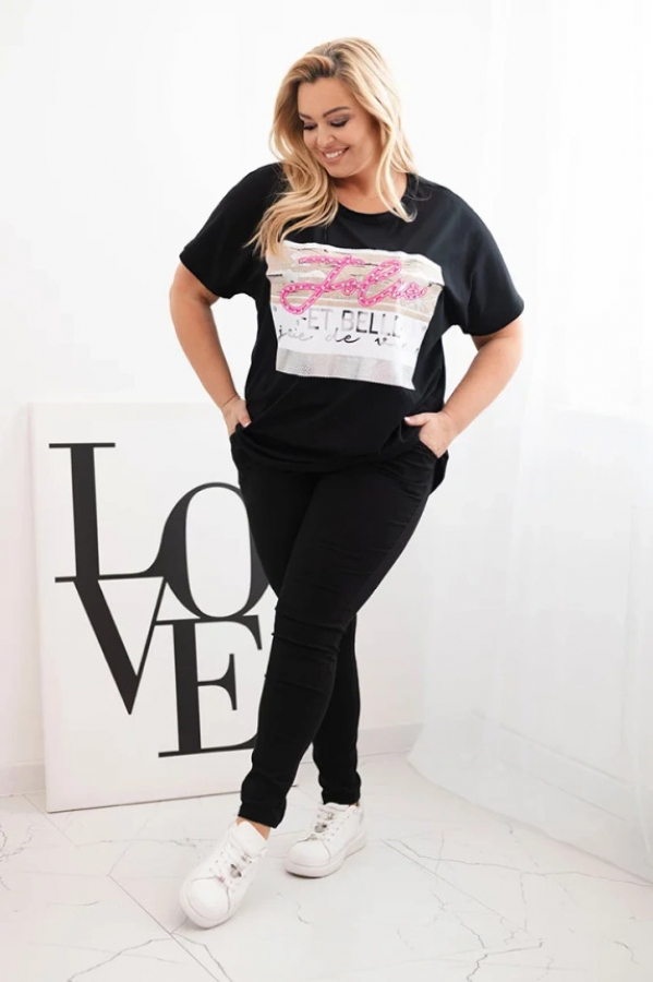 Dámska blúzka Plus Size s flitrovým nápisom