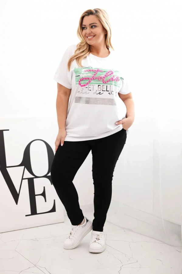 Dámska blúzka Plus Size s flitrovým nápisom