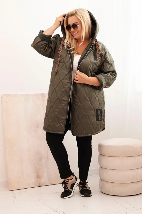 Dámska bunda Plus Size prešívaná s kapucňou a nápisom HOPE 