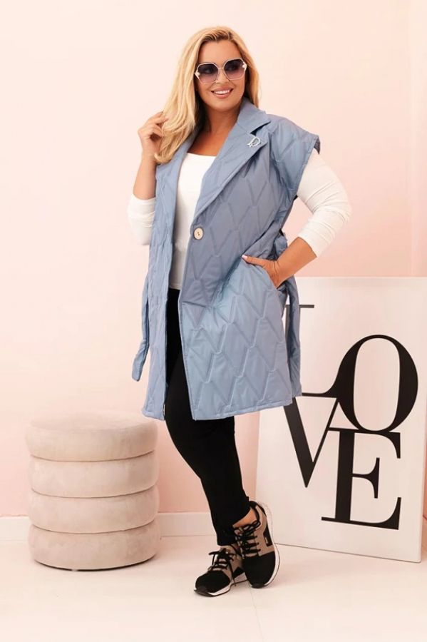 Dámska vesta Plus Size prešívaná s pásom a golierom TAORA